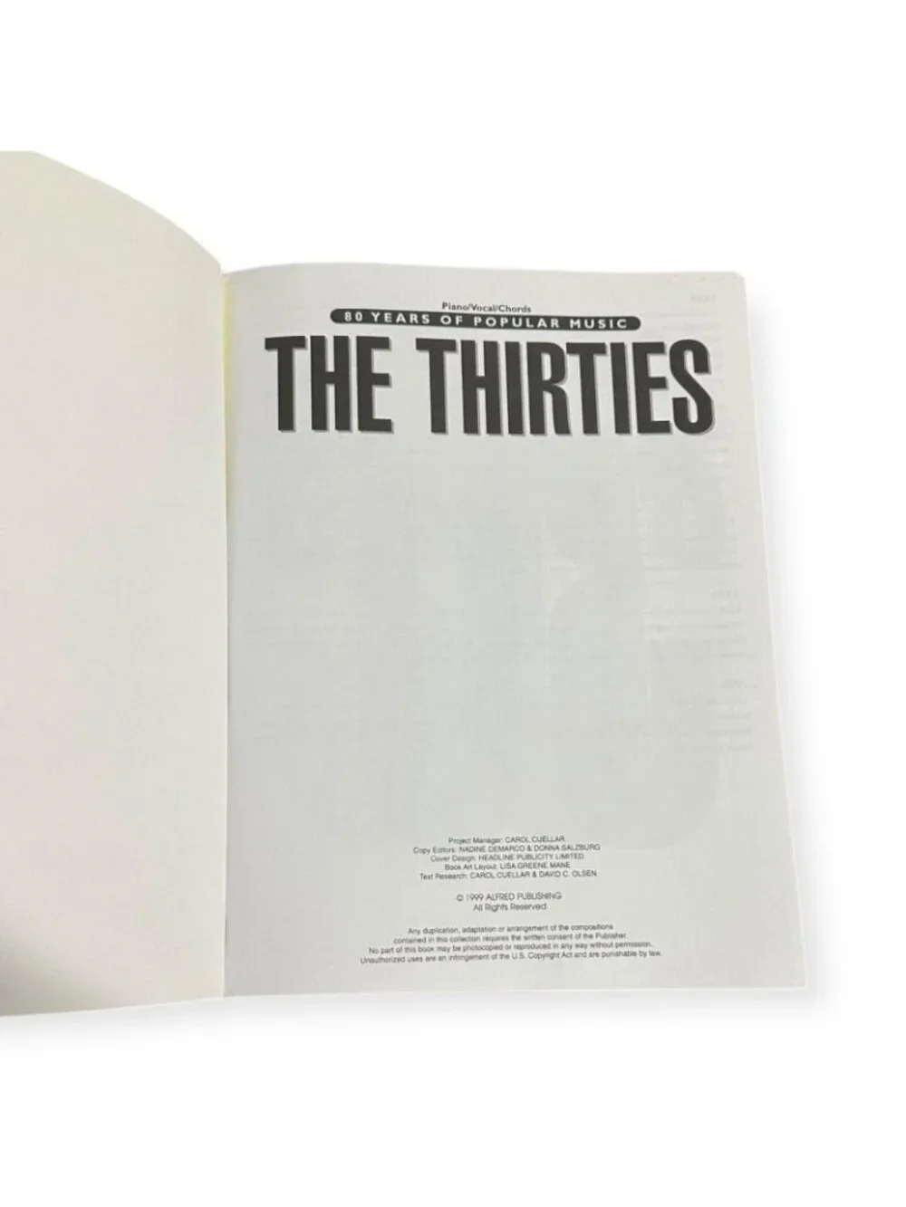 THE THIRTIES, 80 YEARS OF POPULAR MUSIC SHEET MUSIC BOOK
